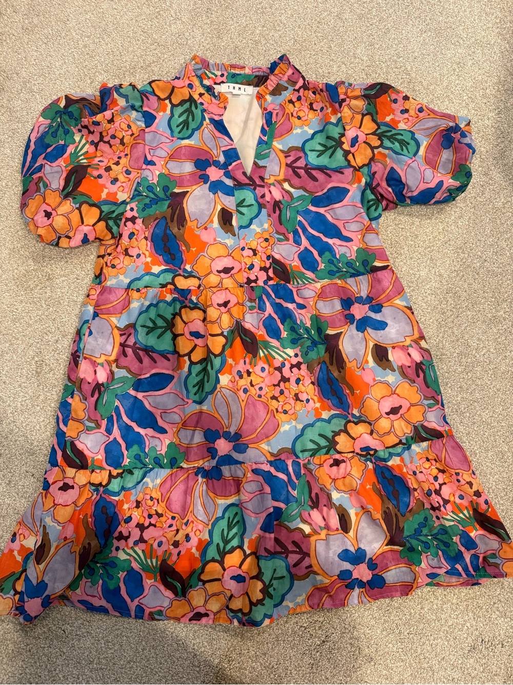 THML Floral Midi Dress in Orange, Pink, Blue and Green